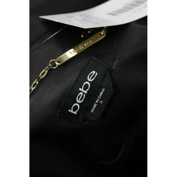 Bebe Women Biker Motorcycle Jacket Black PU Collared Button Long Sleeve Size S - Picture 7 of 7